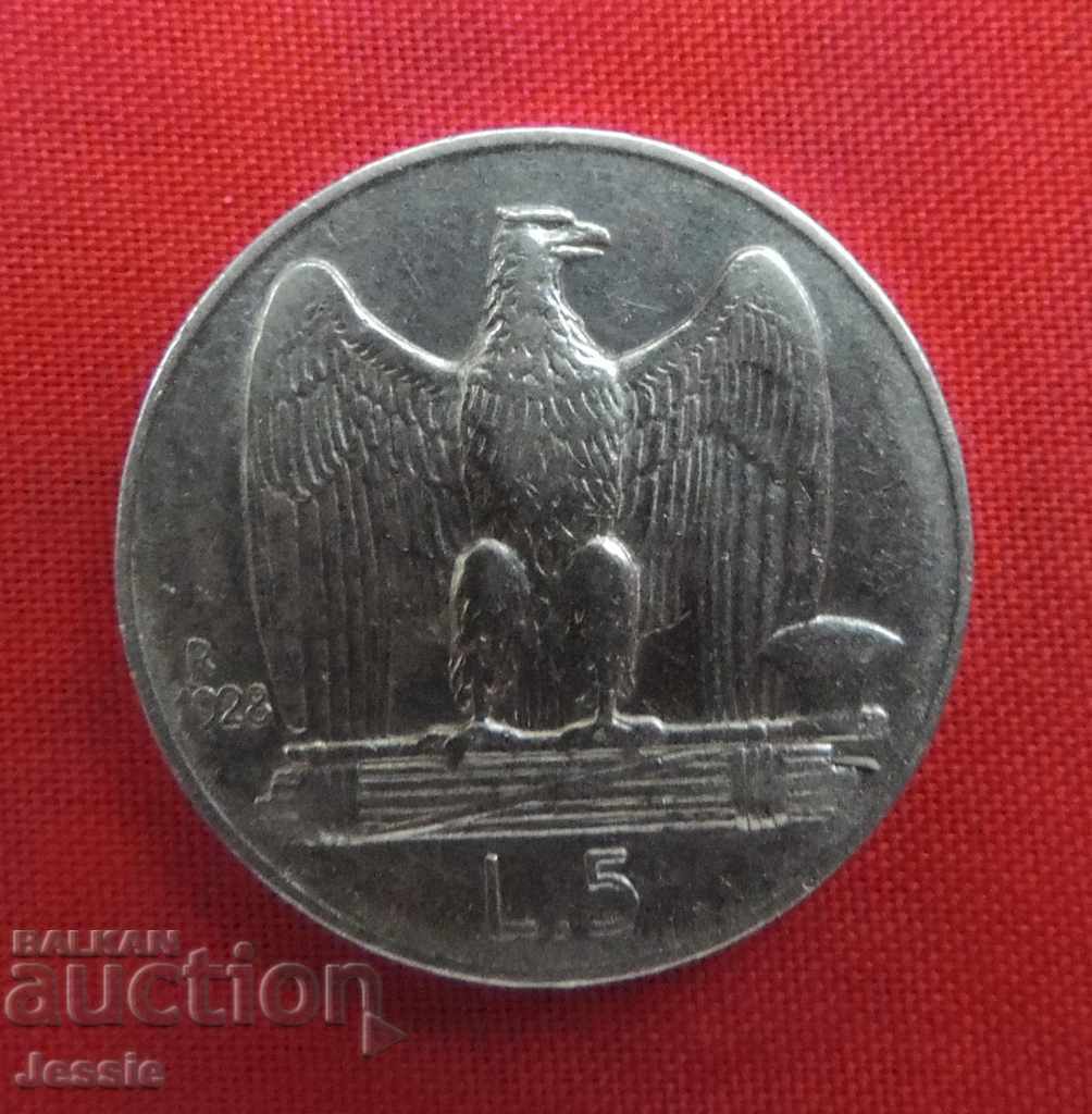 5 lire 1928 R Italia argint CALITATE COMPARA SI PRETA!