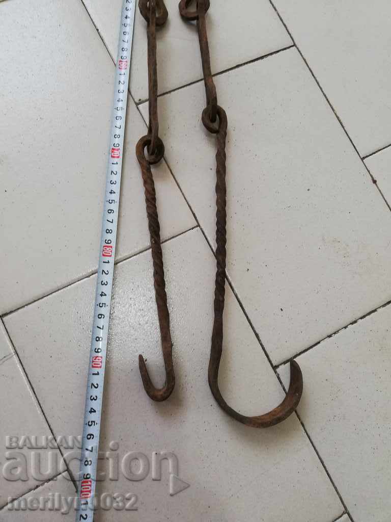 Old forged chain with hook, hearth for hearth chain hook - 5 Old forged chain with hook, hearth for hearth chain hook - 5