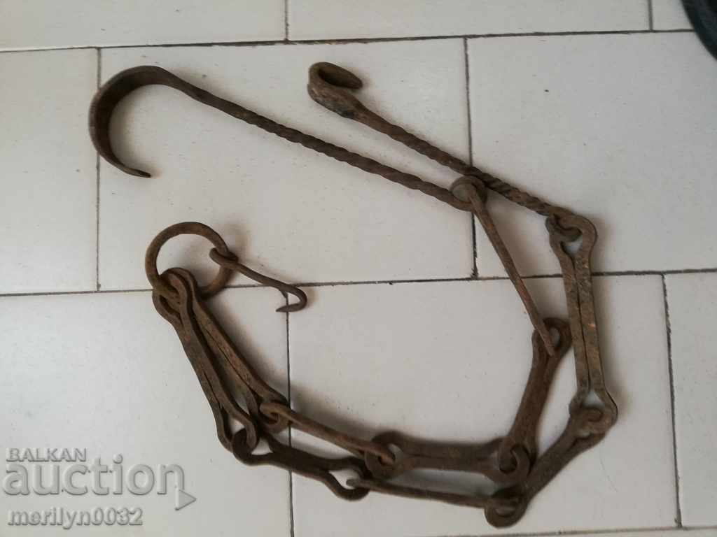 Old forged chain with hook, hearth for hearth chain hook - 6 Old forged chain with hook, hearth for hearth chain hook - 6
