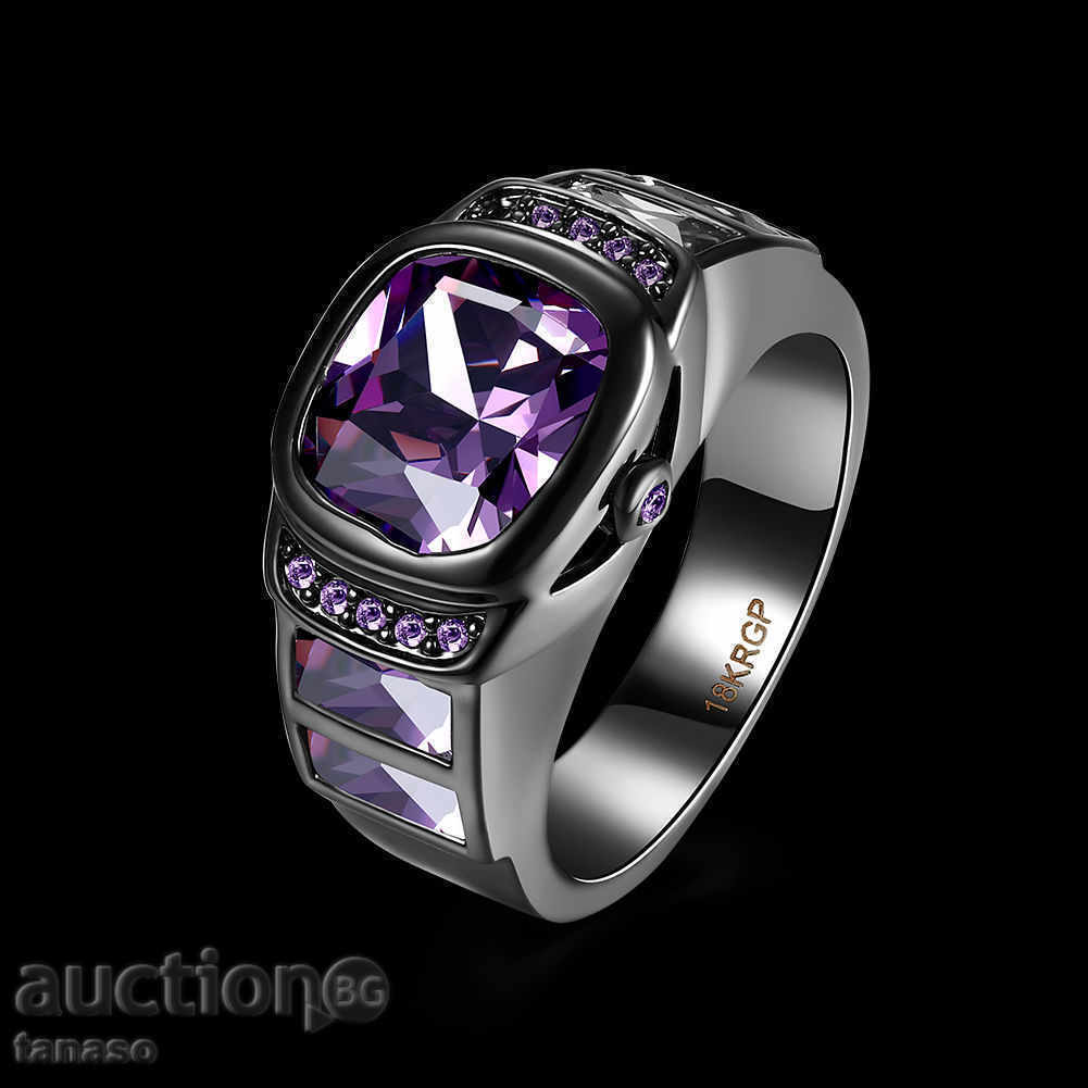 Auction Ring with violet Zircon - gold plated with gold, №57 Auction Ring with violet Zircon - gold plated with gold, №57