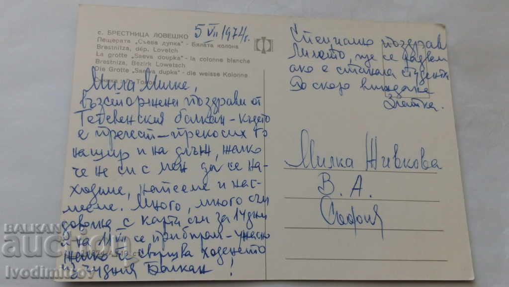 Brestnitsa The Saeva Dupka Cave The White Column 1974 with price 0.45 BGN | € 0.23