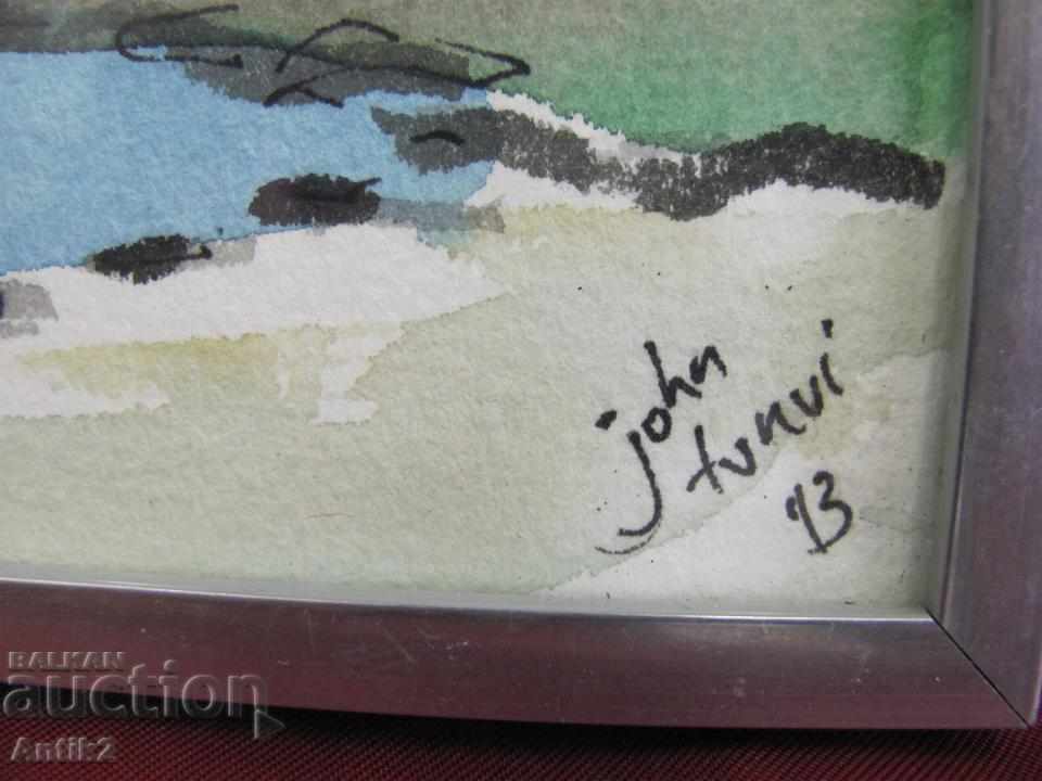 Auction 1993. Old Original Watercolor by John Tunni Auction 1993. Old Original Watercolor by John Tunni