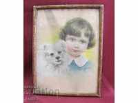 The 20 Antique Flower Litography "Child with a Dog" Germany