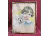 20s Antique Color Lithograph "Child with Dog" Germany