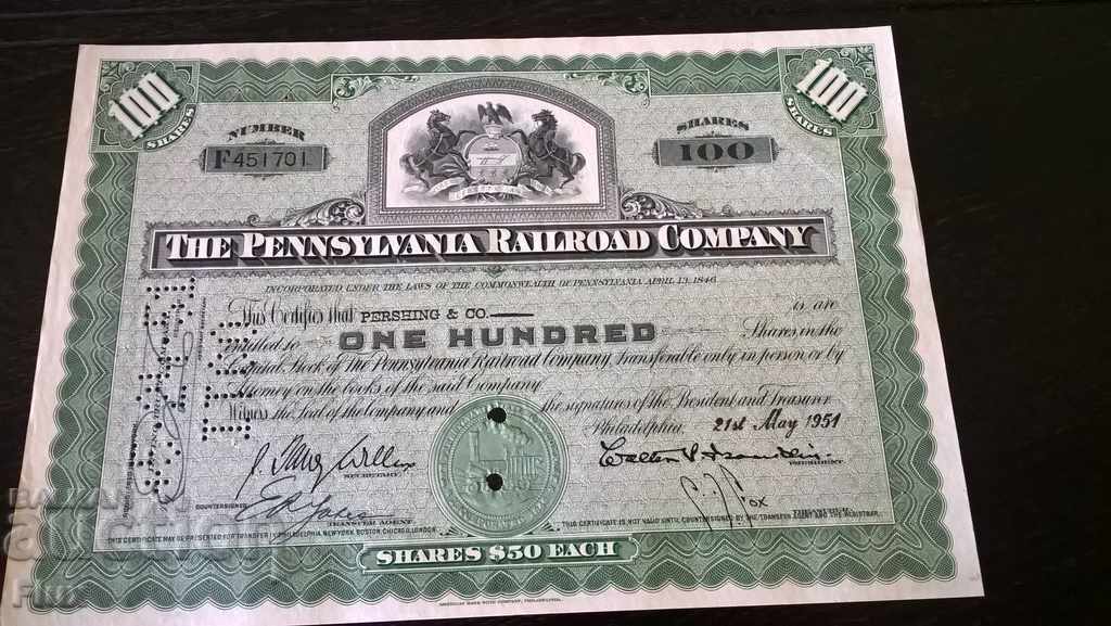 Distribuiți certificatul Calea Ferată Pennsylvania 1951