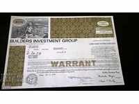 Warranty purchase for shares Builders Investment Group 1973