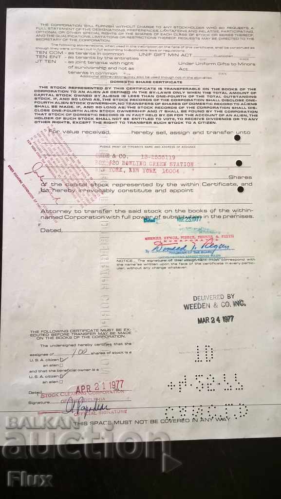 Delivery of Share certificate International Tel. & Tel. Corp. | 1977 Delivery of Share certificate International Tel. & Tel. Corp. | 1977
