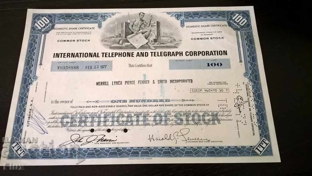 Certificat de partajare Internațional Tel. Și Tel. Corp. | 1977