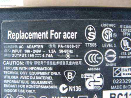 Power Supply for ACER 100W Laptop