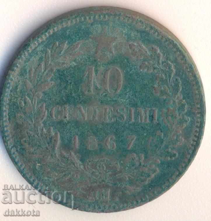 Италия 10 чентизими 1867 .OM.