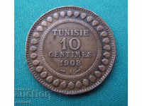 Тунис - Франция  10  Сентим  1908   Рядка година
