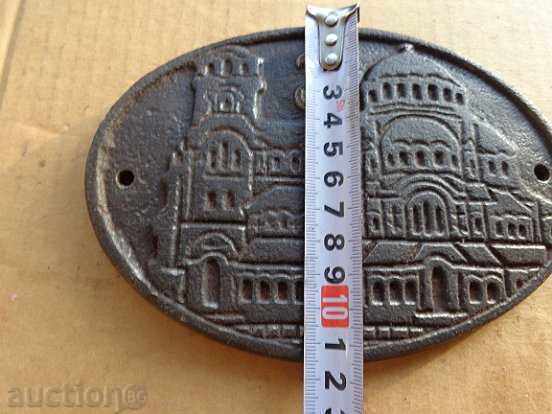 Auction  Sign, plaque made of embossed cast iron with the "Nevsky" memorial temple