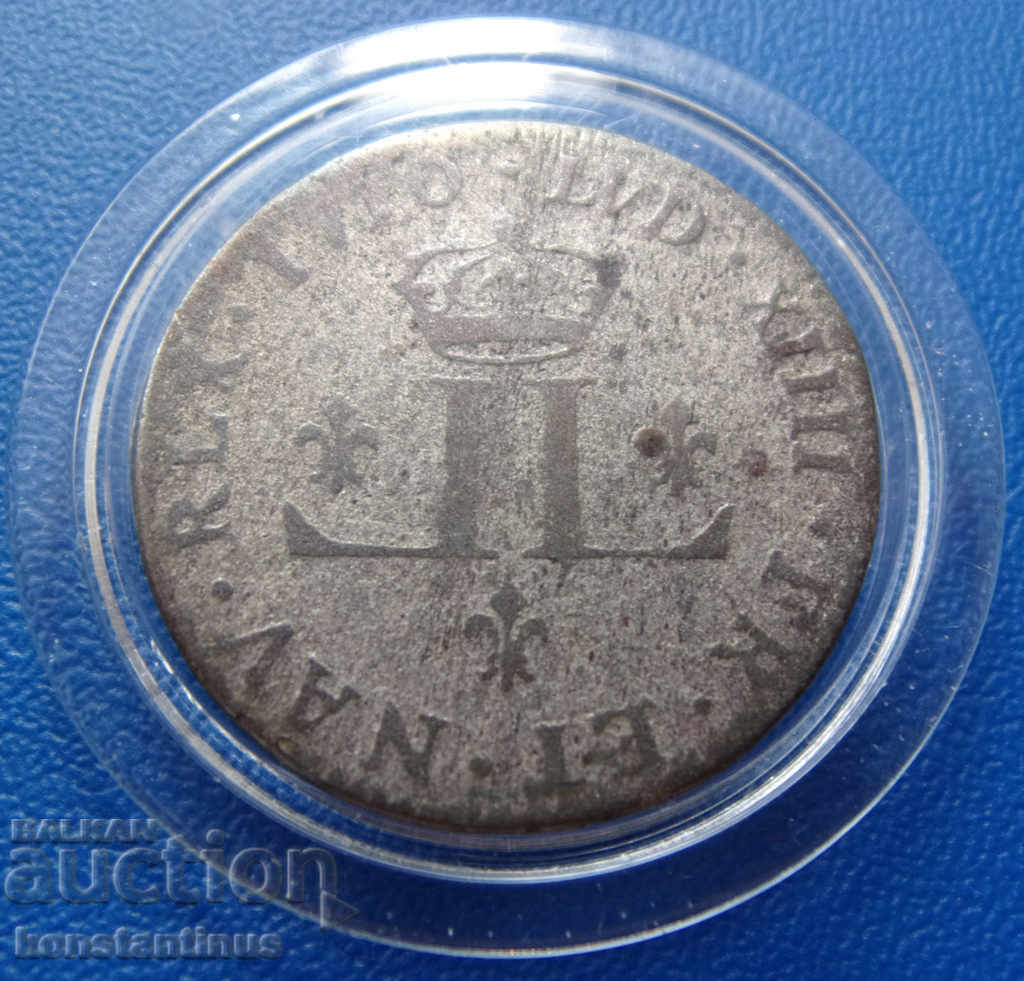 Franța Louis XIV - XXX Denier 1710 D Lyon Silver Foarte rare cu preț € 63.91 | 125.00 BGN