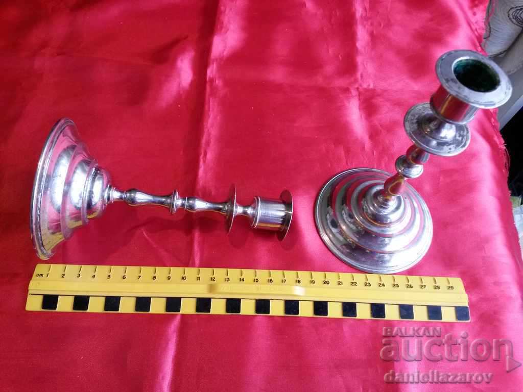 Auction  Set of Old Fireplace Candlesticks
