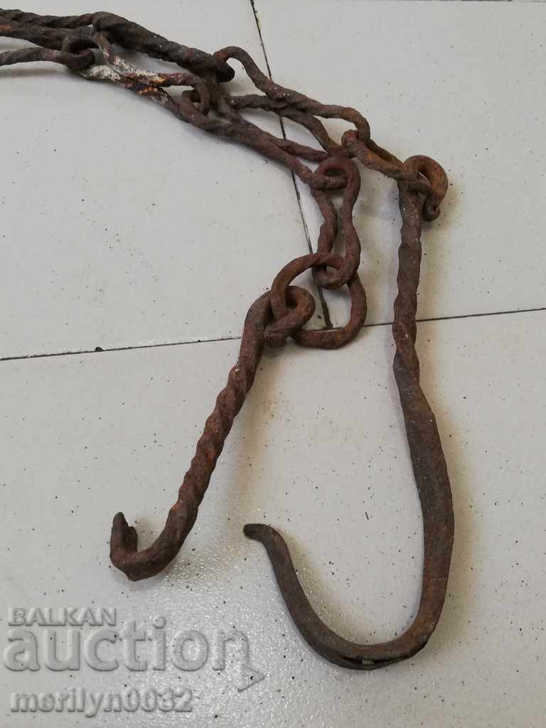 Old forged chain with hook, hearth for hearth chain hook with price 44.00 BGN | € 22.50 Old forged chain with hook, hearth for hearth chain hook with price 44.00 BGN | € 22.50