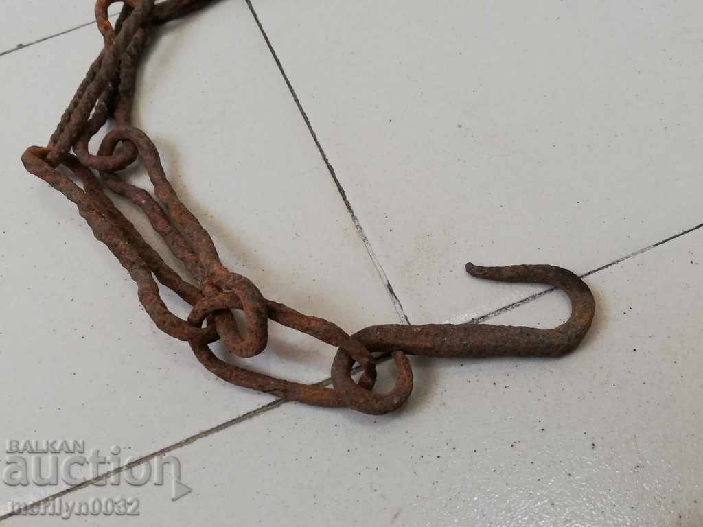 Auction Old forged chain with hook, hearth for hearth chain hook Auction Old forged chain with hook, hearth for hearth chain hook