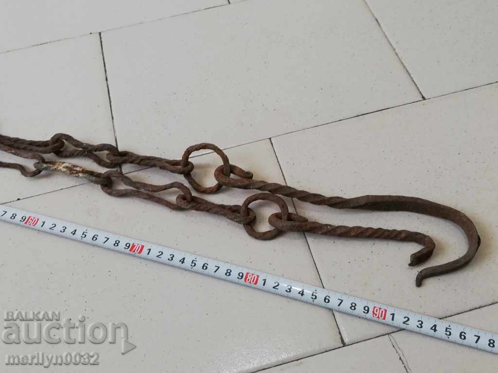 Delivery of Old forged chain with hook, hearth for hearth chain hook Delivery of Old forged chain with hook, hearth for hearth chain hook