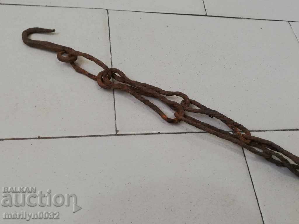 Old forged chain with hook, hearth for hearth chain hook - 7 Old forged chain with hook, hearth for hearth chain hook - 7