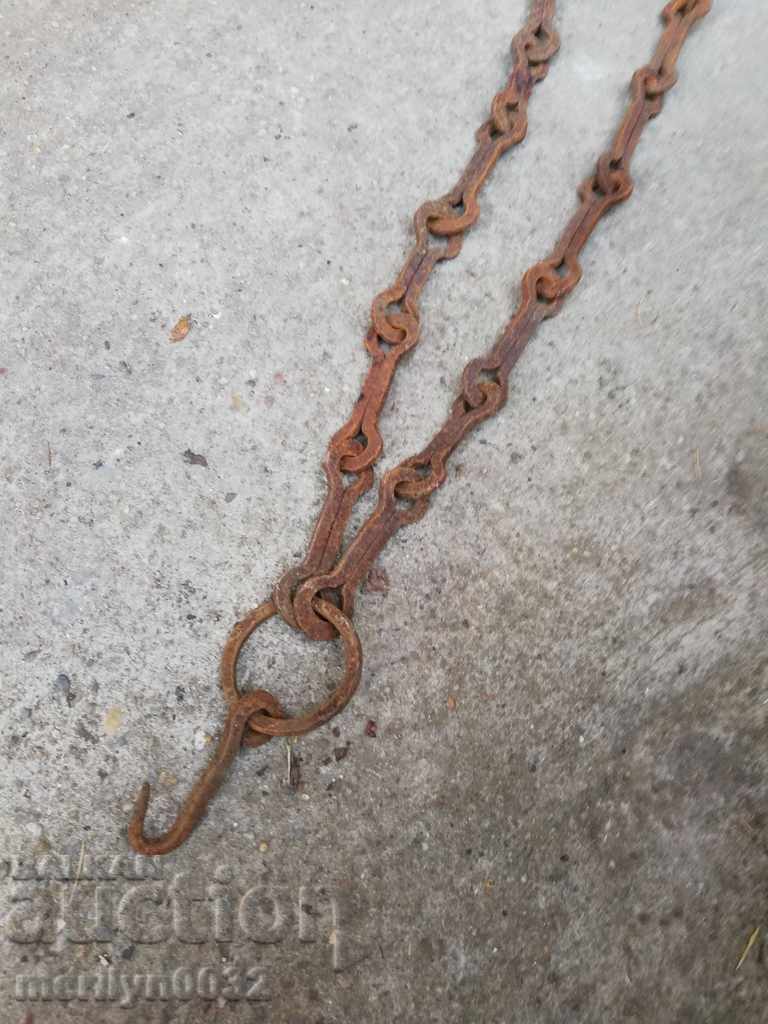 Old forged chain with hook, hearth for hearth chain hook - 5
