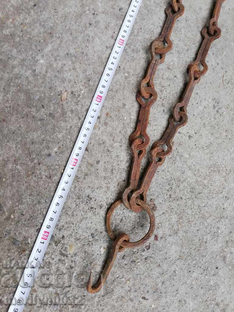 Old forged chain with hook, hearth for hearth chain hook - 6