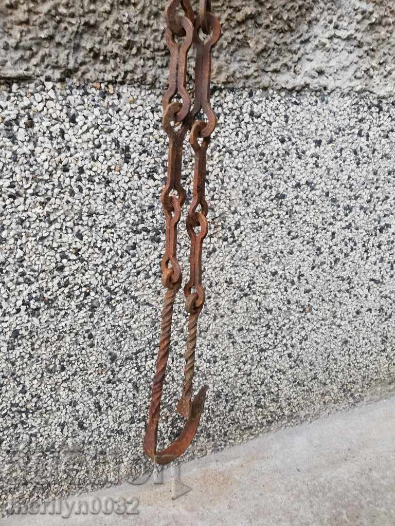 Old forged chain with hook, hearth for hearth chain hook - 7
