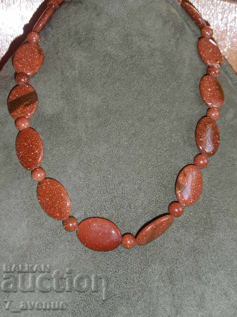 ΝΕΚ Κολιέ, κοσμήματα, καφέ πέτρα 2 / 1,5 cm, μήκους 44cm