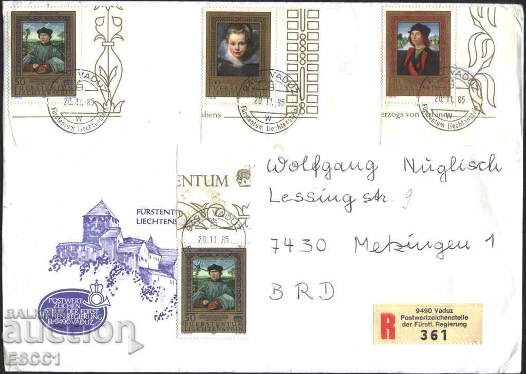 Пътувал плик с марки Живопис Портрети 1985 от Лихтенщайн