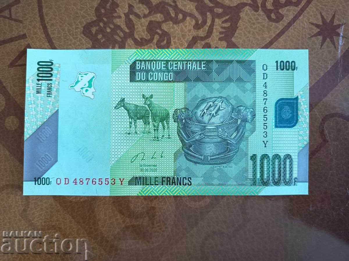 Congo banknote 1000 francs from 2020. UNC, new with price € 0.77 | 1.51 BGN