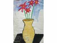 Watercolor, vase with flowers
