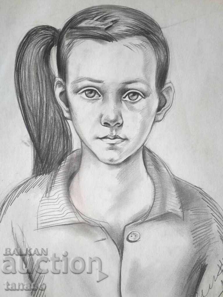 Old graphic, portrait of a girl Old graphic, portrait of a girl