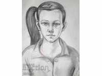 Grafică veche, portretul unei fete