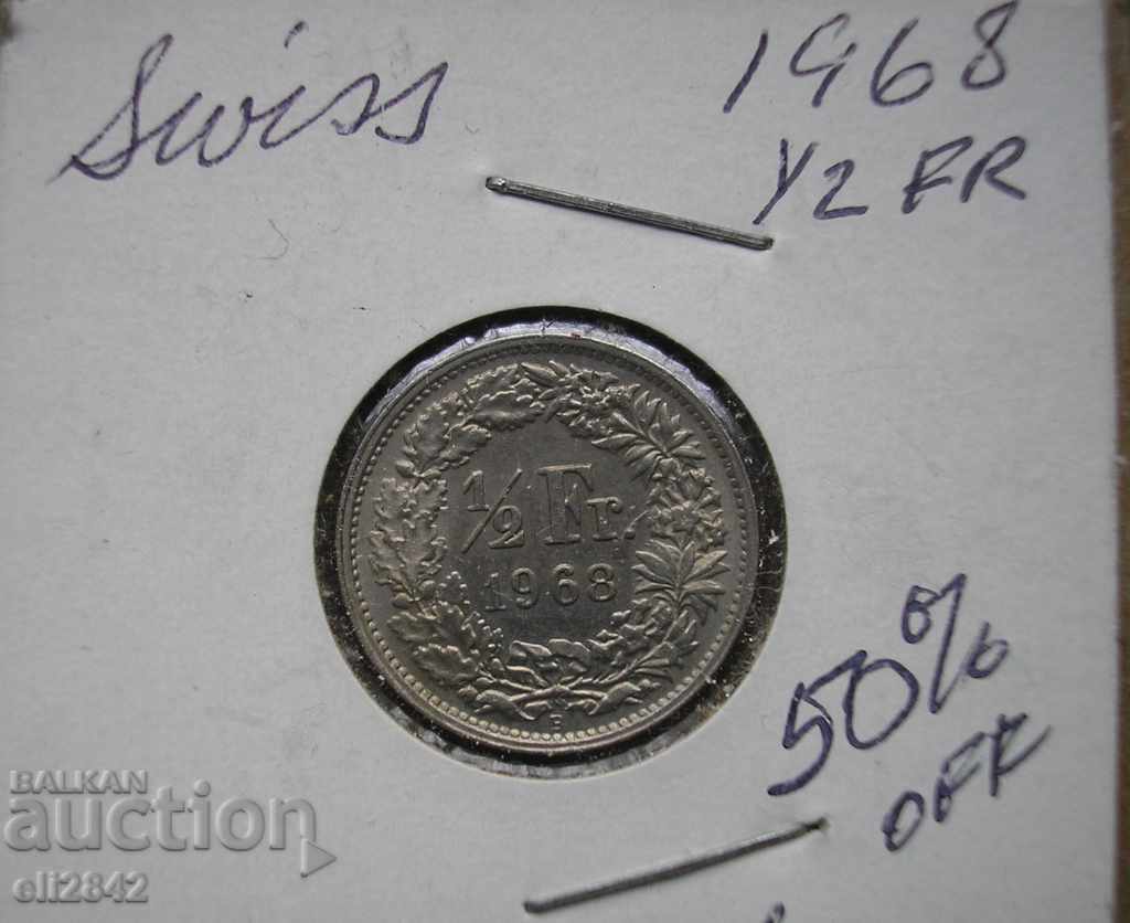 1/2 франк Швейцария 1968 г.