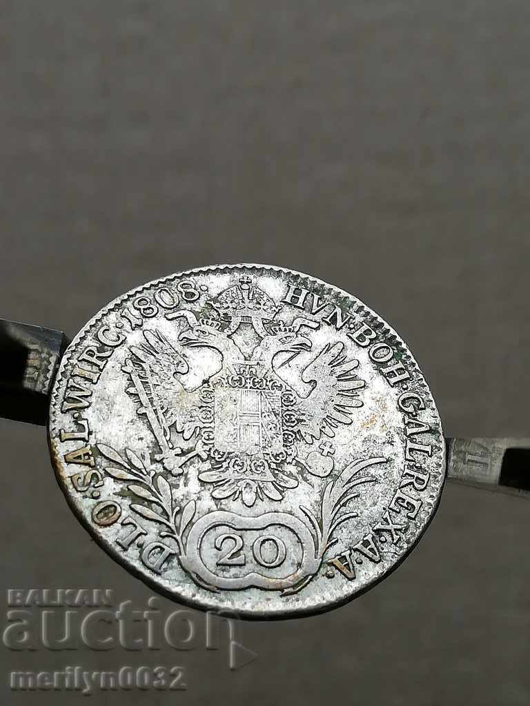 Auction 20 Kreuzer Francis 1808 Year Silver Silver Coin Auction 20 Kreuzer Francis 1808 Year Silver Silver Coin