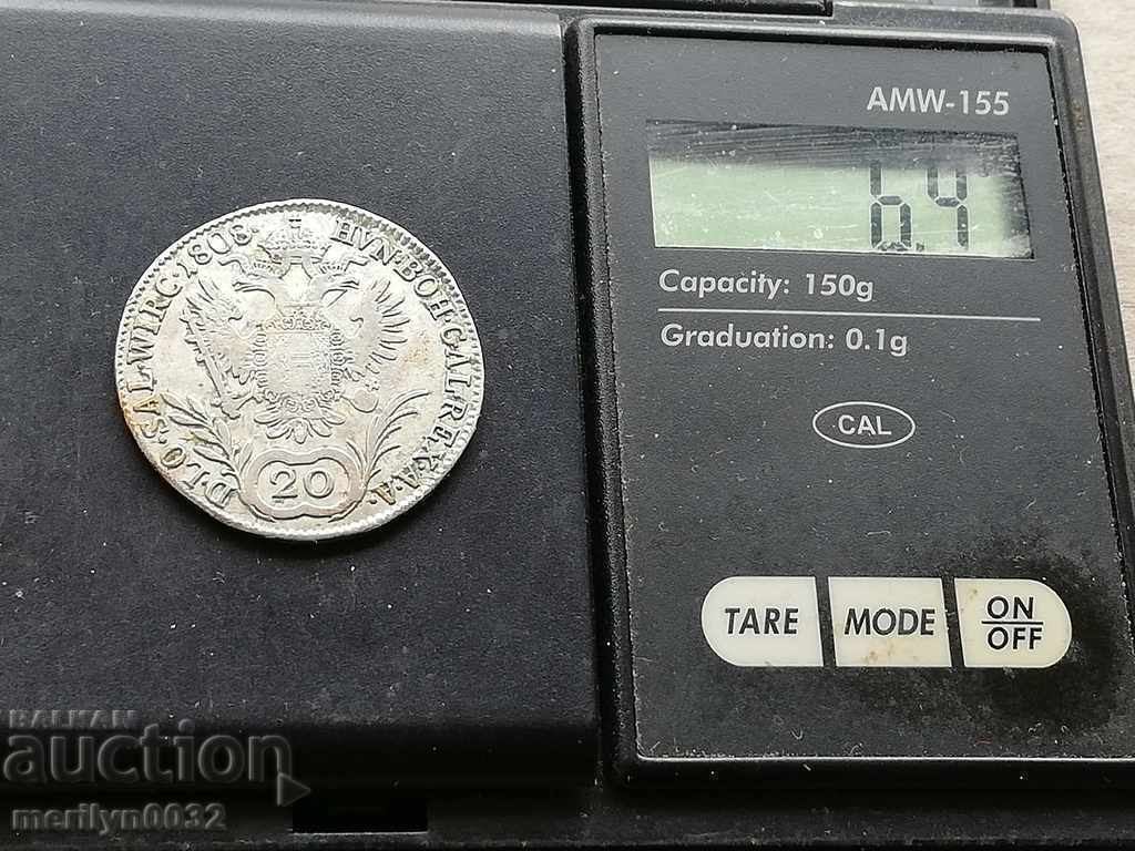 20 Kreuzer Francis 1808 Year Silver Silver Coin - 5 20 Kreuzer Francis 1808 Year Silver Silver Coin - 5