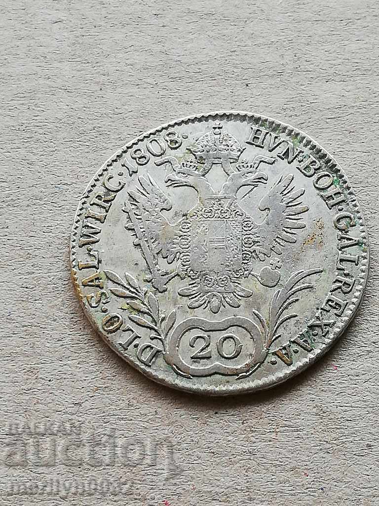 20 Kreuzer Francis 1808 Year Silver Silver Coin 20 Kreuzer Francis 1808 Year Silver Silver Coin