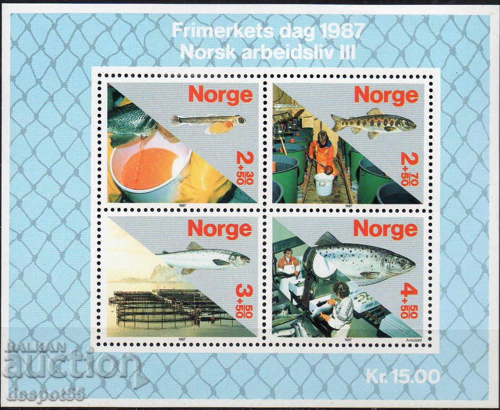 1987. Norway. Trade - Breeding of fish. Block.