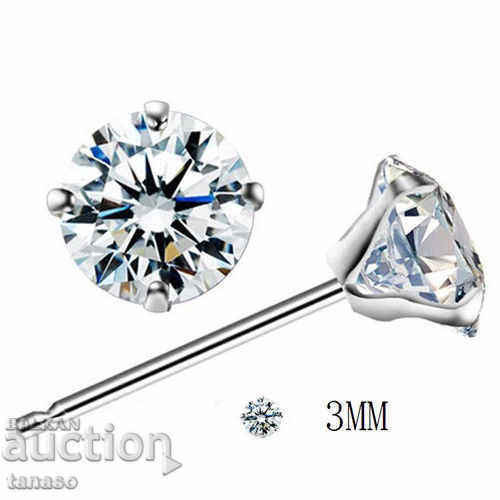 Cercei delicați placați cu argint, zirconiu cubic 3 mm