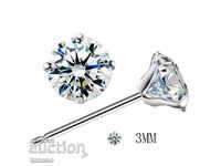 Нежни посребрени обеци, кубичен циркон 3 мм