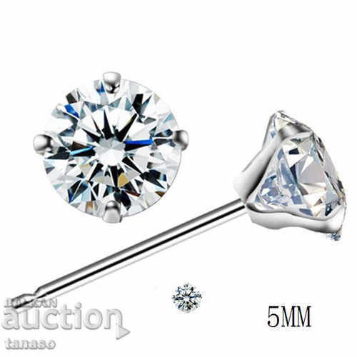 Cercei delicați placați cu argint, zirconiu cubic 5 mm