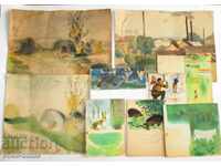 Lot of old drawings paintings illustrations Prof. Koyu Denchev