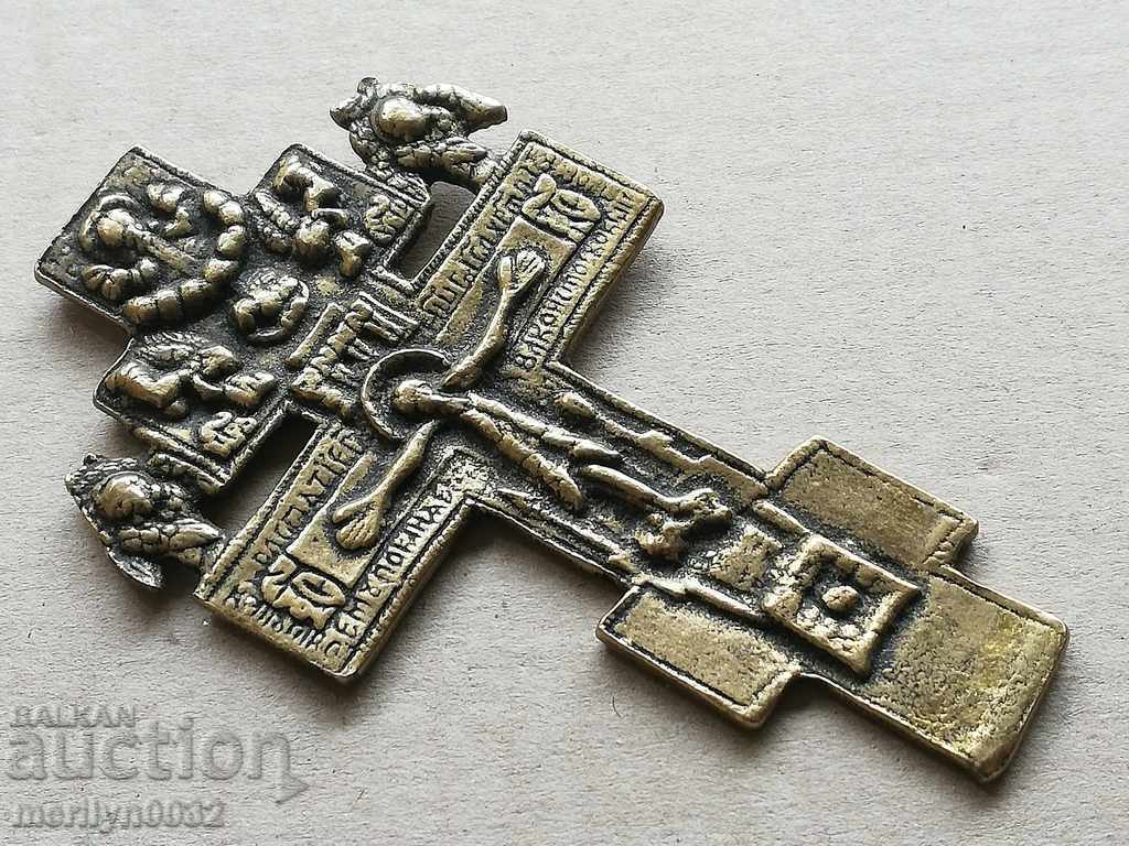 Бронзов руски кръст с надписи РТОВ 1877-78 г разпятие, икона