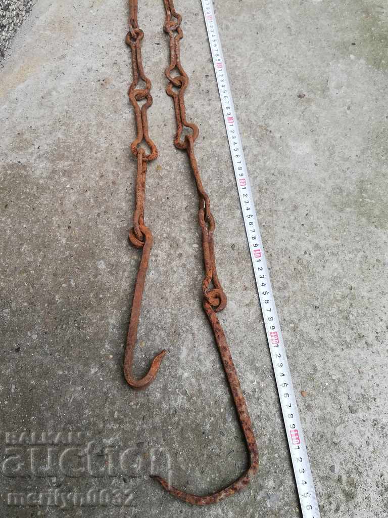 Old forged chain with hook, hearth for hearth chain hook - 6 Old forged chain with hook, hearth for hearth chain hook - 6