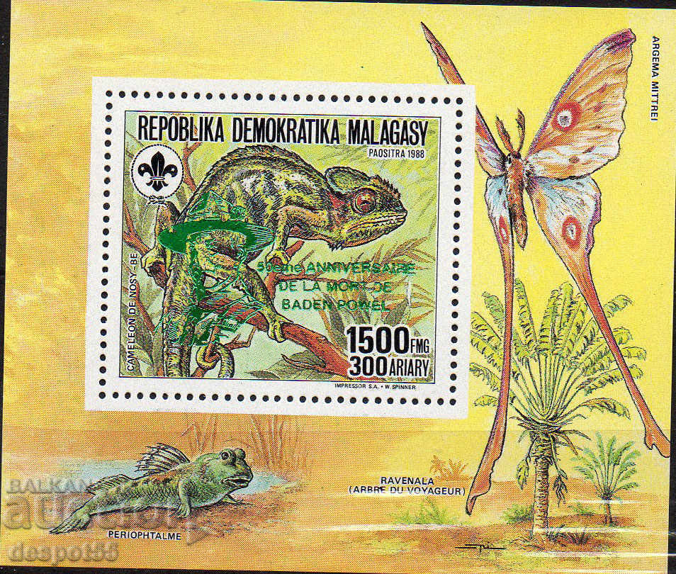 1993. Мадагаскар. Робърт Баден-Пауъл - Зел. надпечатка. Блок