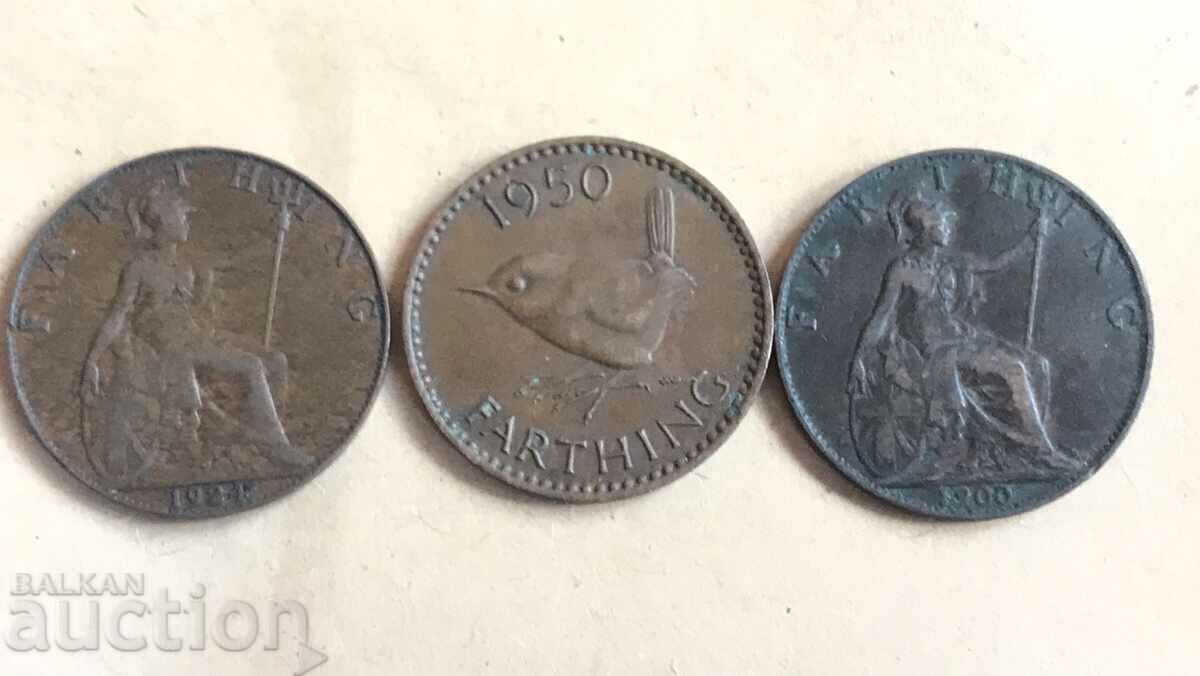 Великобритания 3 монети фартинг 1900 1924 1950 Виктория