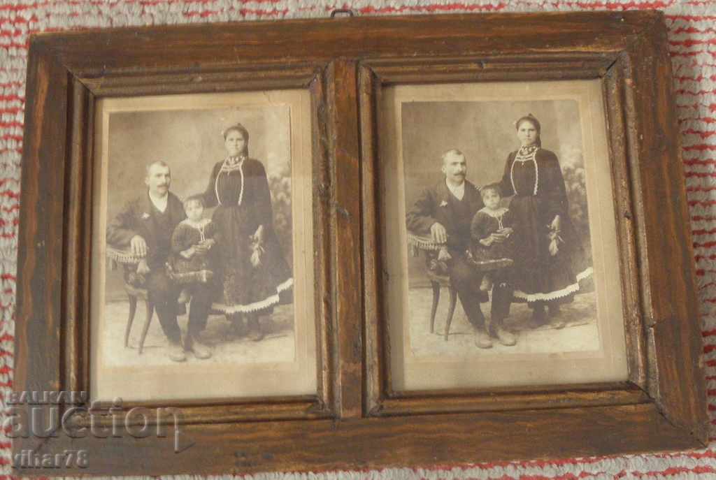 RAMĂ DUBLĂ DIN LEMN FOARTE VECHE ȘI RARĂ CU POZE - 5