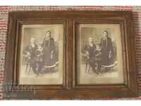 МНОГО СТАРА И РЯДКА ДВОЙНА ДЪРВЕНА РАМКА С СНИМКИ