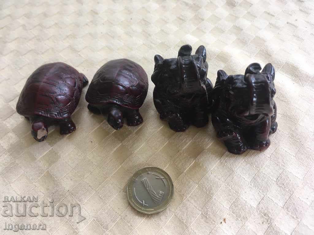 SOUVENIR ELEPHANT, TURTLE CERAMIC RESIN POLYRESIN-4 PCS