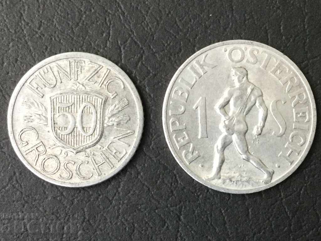50 Gross and 1 Shilling Austria 1946 Excellent Aluminum Coins