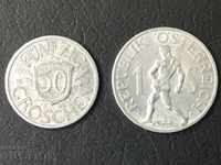 50 гроша и 1 шилинг Австрия 1946 отлични алуминиеви монети