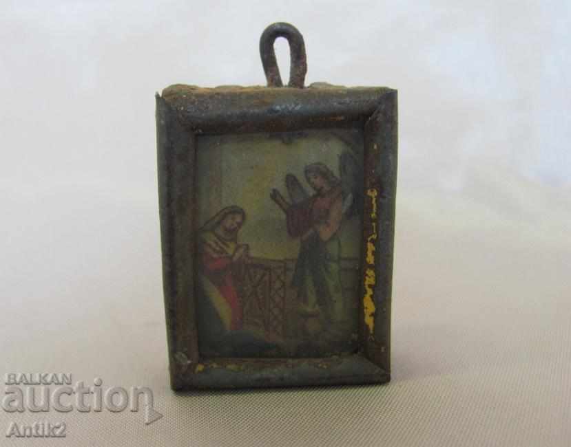 19th Century Miniature Embroidered Icon Imperial Russia